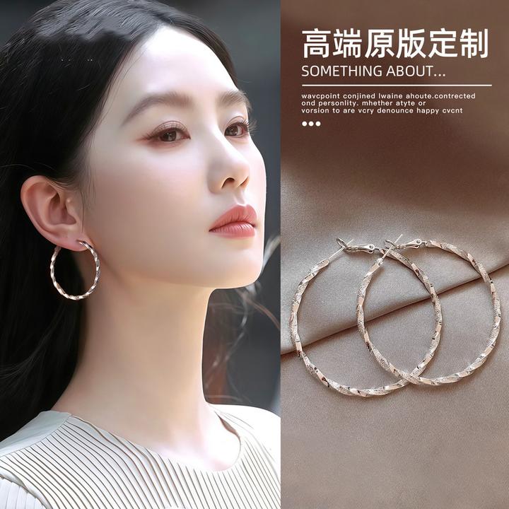 铜合金耳饰 银色大圈圈耳环女轻奢高级感气质大气耳圈秋冬耳饰品