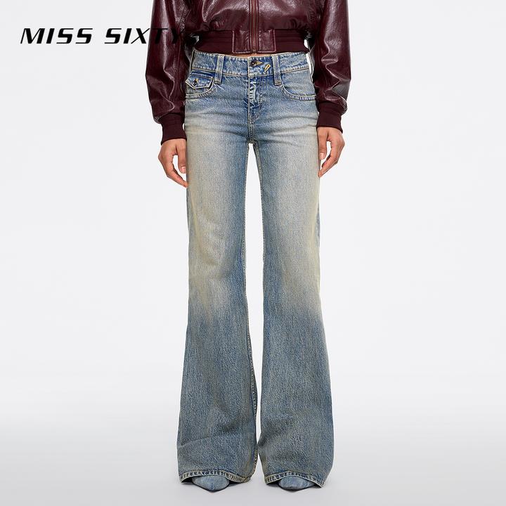 【进口牛仔面料】Miss Sixty2025新款牛仔裤复古修身微喇叭裤
