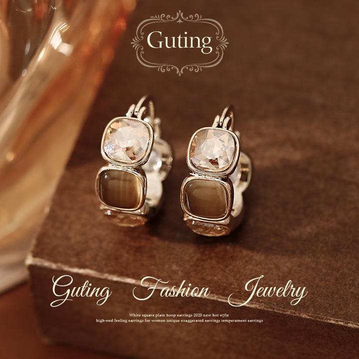 铜合金合成锆石耳饰 23321美拉德方糖耳环女高级感耳钉秋冬耳饰