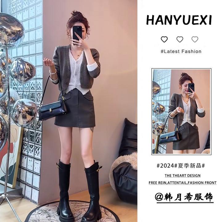 春季穿搭一整套女2025新款时尚气质假两件针织毛衣百搭短裙两件套