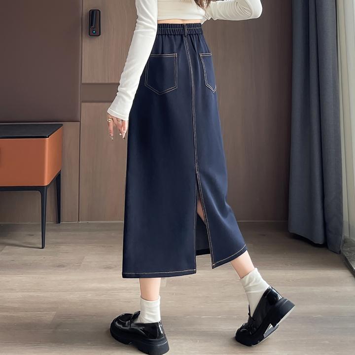 a字半身裙女秋季2025新款高腰小个子黑色中长款巨好看包臀直筒裙