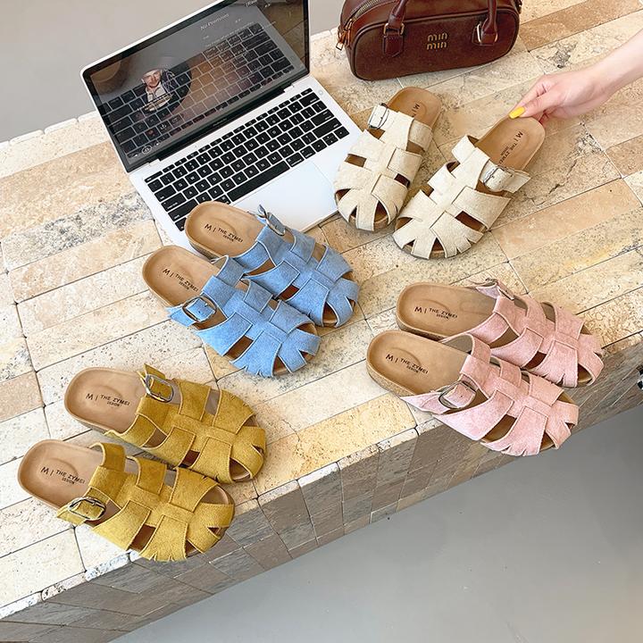 网红时尚复古夏季新款博肯镂空包头外穿百塔猪笼半拖鞋厚底凉拖女