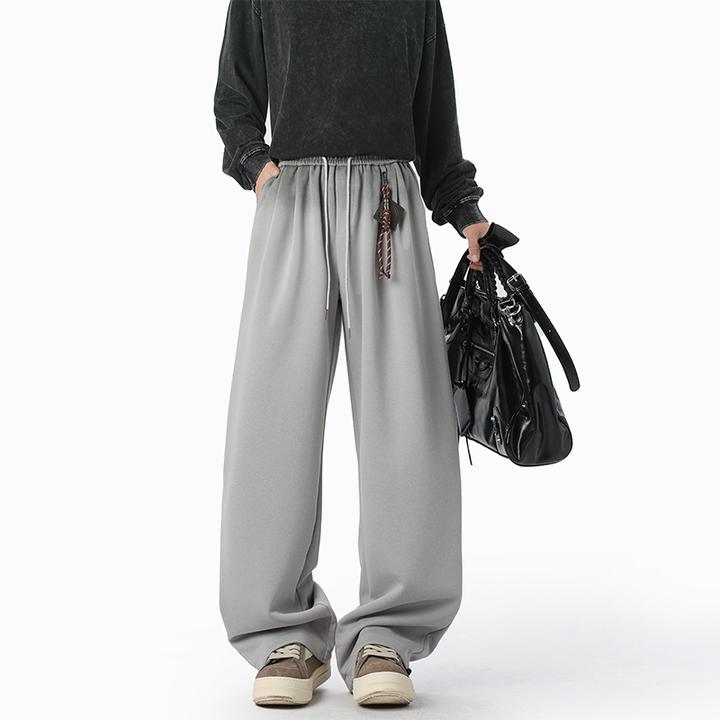 灰色卫裤男秋季美式复古垂感阔腿裤子宽松直筒休闲运动裤