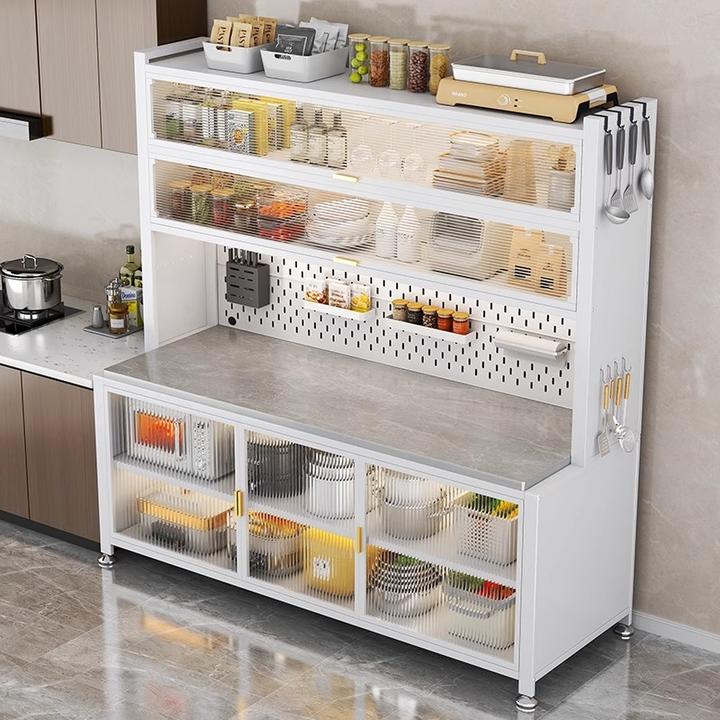 岩板厨房置物架家用落地多层加厚台面餐边储物柜微波炉烤箱收纳柜