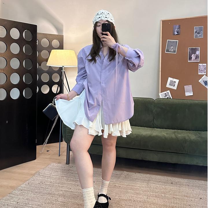 晶咕【雪花诗】时尚简约欧若风韩版小众设计感内搭王宽松蕾丝领衬衫