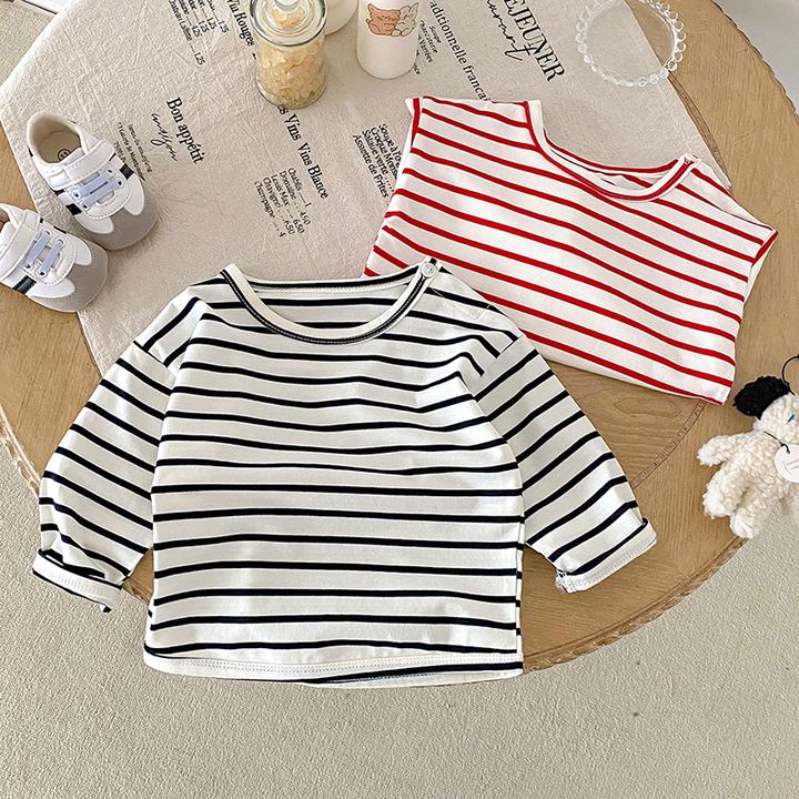 春款小童打底衫儿童条纹长袖上衣男女宝宝内搭春秋季婴儿休闲衣服