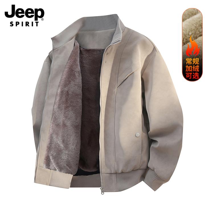 JEEPSPIRIT吉普大码美式复古夹克外套男士秋冬季加绒加厚PU皮夹克