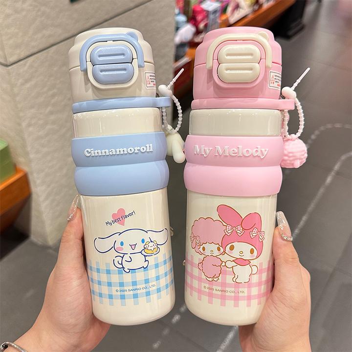 库洛米吸管杯高颜值美乐蒂儿童保温杯学生上学专用双饮水杯大容量