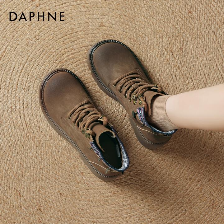 达芙妮英伦风复古马丁靴女2025秋季小个子休闲百搭配裙子系带短靴