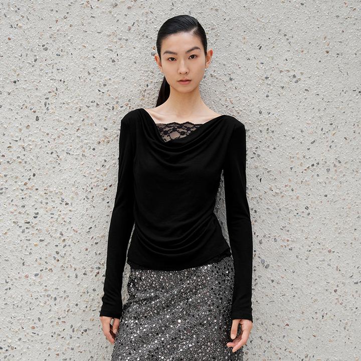 【针织衫】【商场同款新品】艾诺丝雅诗 蕾丝拼接百搭上衣 BR601136