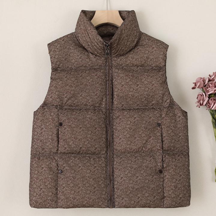 LANZIBES/蓝之蓓女士冬季短款印花马甲立领保暖背心外套B10920