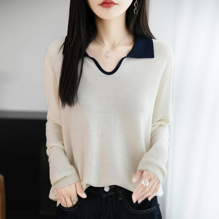 微胖mm春秋大码女士毛衣遮肚子显瘦polo领上衣早秋内搭针织打底衫