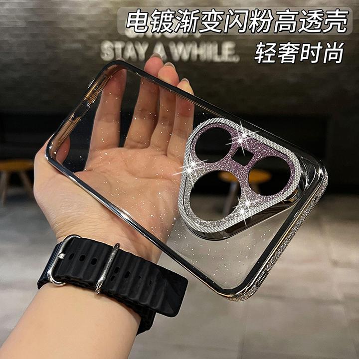 渐变彩虹闪粉镜头框全包适用于华为pura80pro/pura70透明手机壳