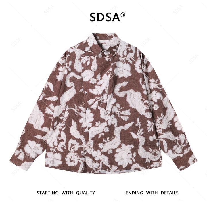 SDSA秋季新款男士痞帅小众复古碎花设计长袖衬衫百搭慵懒风衬衣