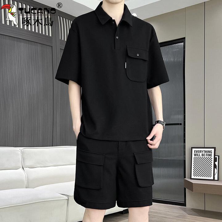 TUCANO/啄木鳥夏季男士休闲运动套装潮流百搭帅气宽松翻领两件套