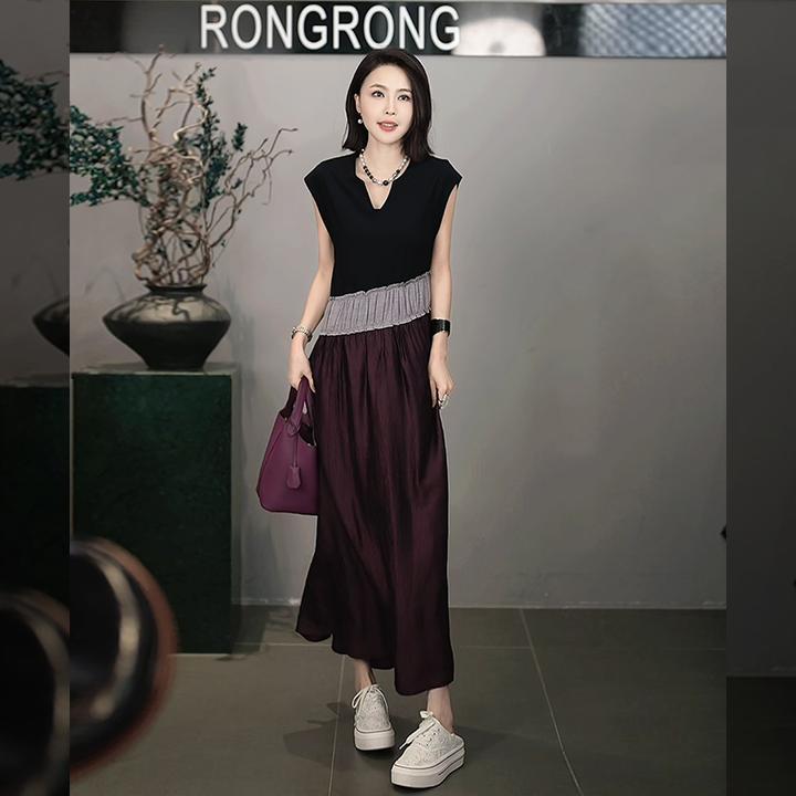 溶溶【诗夜紫光】RONGRONG醋酸V领法式复古松弛显瘦连衣裙ZGC6L1936