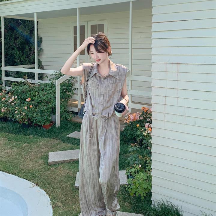 高级感纹理薄款衬衫阔腿裤套装女夏2025新款两件套气质轻熟风时尚