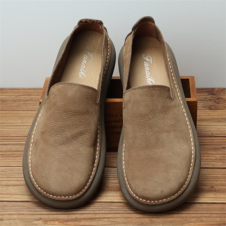 ICCLEK舒适皮鞋男一脚蹬复古乐福鞋时尚软面软皮单层透气百搭潮流