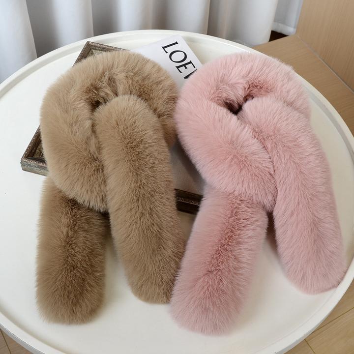 网红时尚气质围脖围巾加长加厚仿皮草狐狸毛交叉毛领韩版百搭围脖