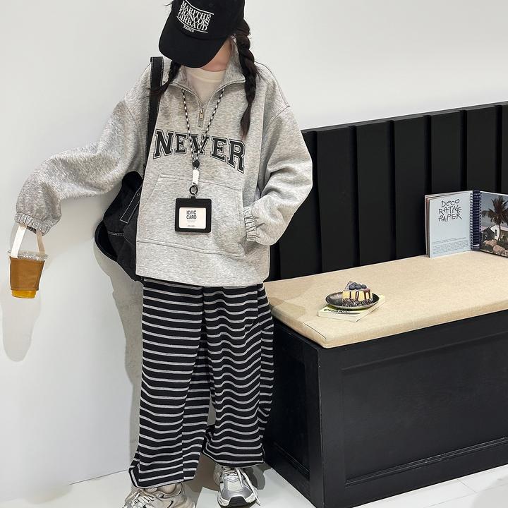 女童秋装韩版潮流10-15岁大童卫衣条纹休闲裤两件套洋气儿童套装