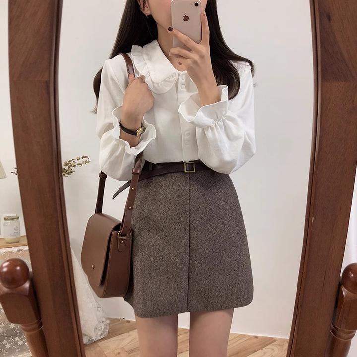 法式复古娃娃领白色衬衫女春季设计感小众上衣长袖宽松衬衣