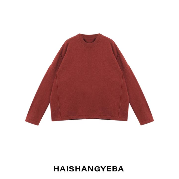 【海上叶爸】新款2025秋冬百搭羊毛圆领套头宽松纯色厚款毛衣