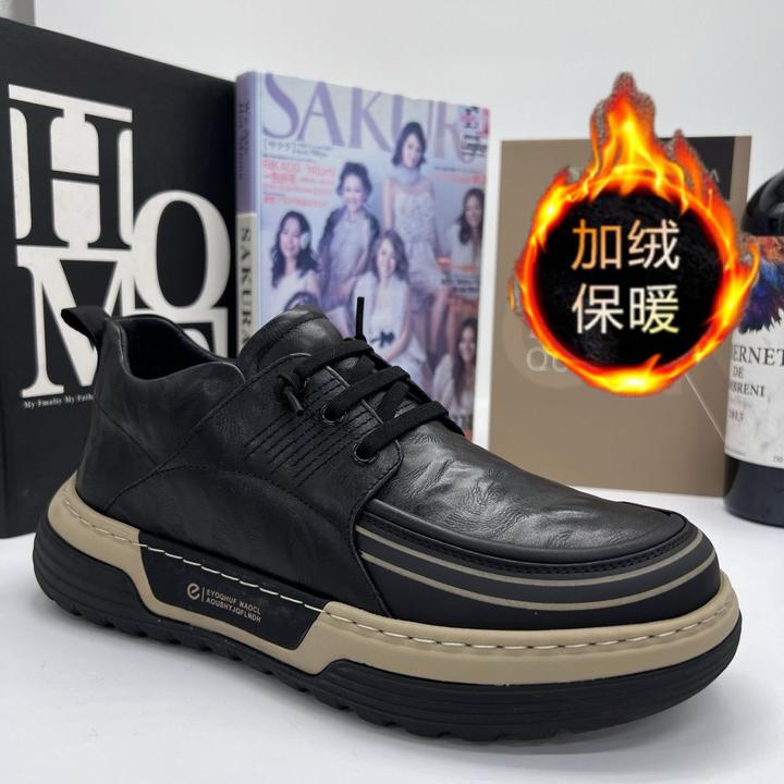 休闲皮鞋新款男士冬季加绒百搭软底鞋子保暖高帮冬季棉鞋棉鞋男士