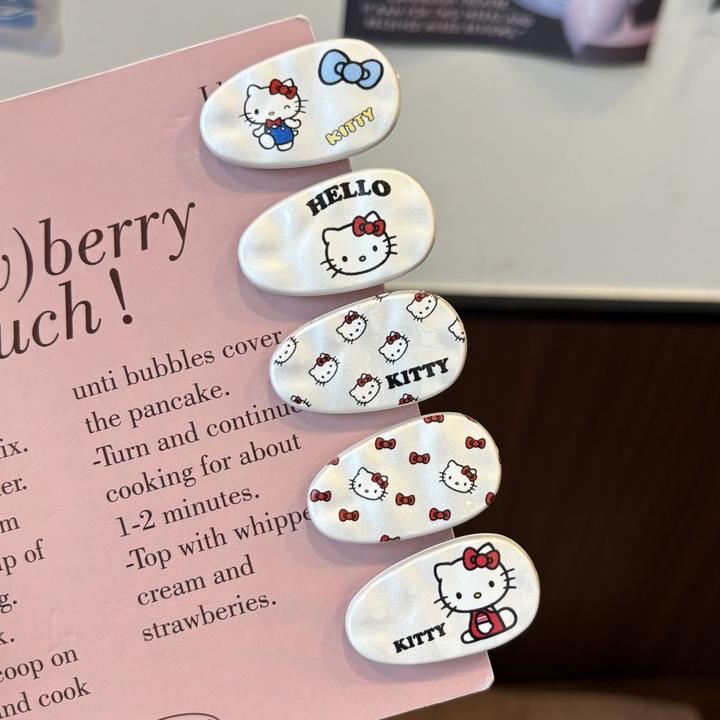 可爱甜美珍珠白KT猫椭圆发夹卡通少女ins风百搭刘海夹网红发卡