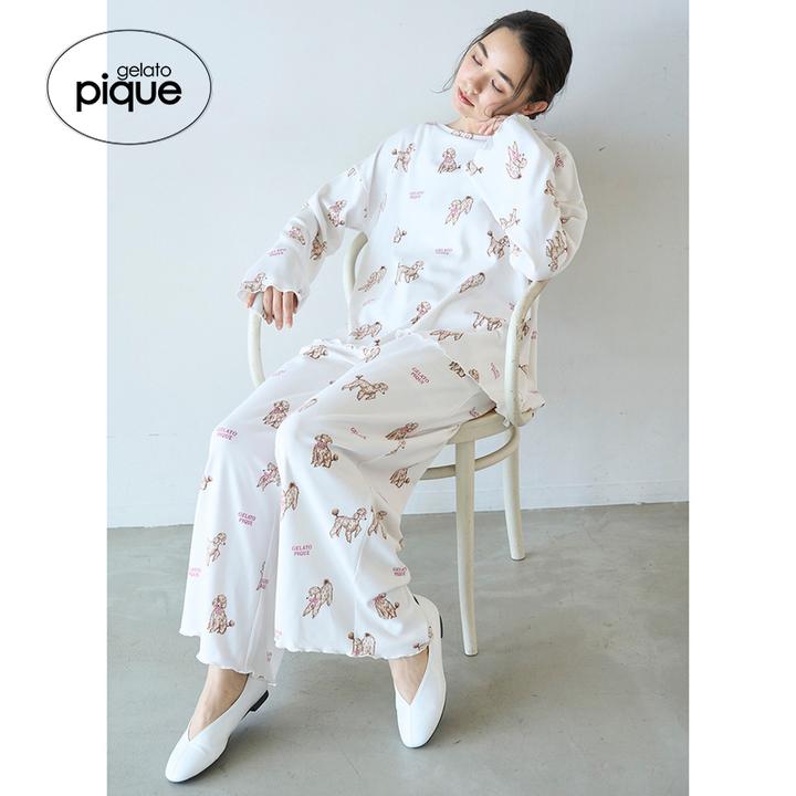 gelato pique25秋冬新品女睡裤贵宾犬满印系带长裤居家PWCP255329