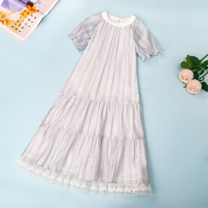 2137女童连衣裙2025新款夏装独特漂亮女孩洋气蓝色格纹天丝公主裙