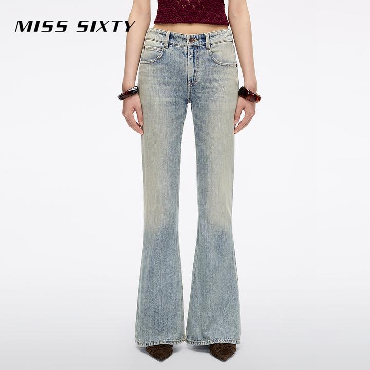 Miss Sixty2025新款牛仔裤女刺绣中腰复古洗水微喇叭长裤流光风