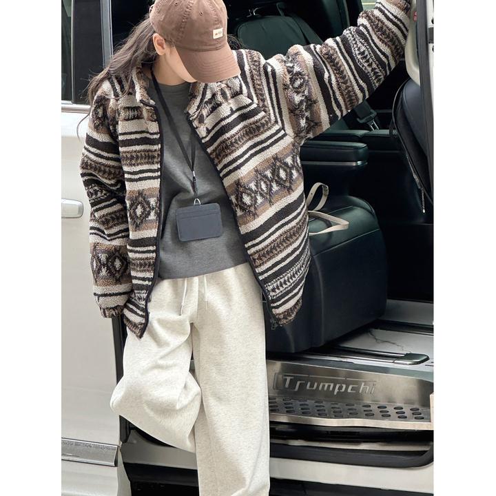 K30013孙小美拼色拉花女童外套2025新款秋冬装儿童夹棉毛毛衣