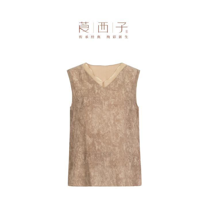 薄款V领无袖显贵穿搭夏季时尚休闲风出游度假松弛感桑蚕丝T恤