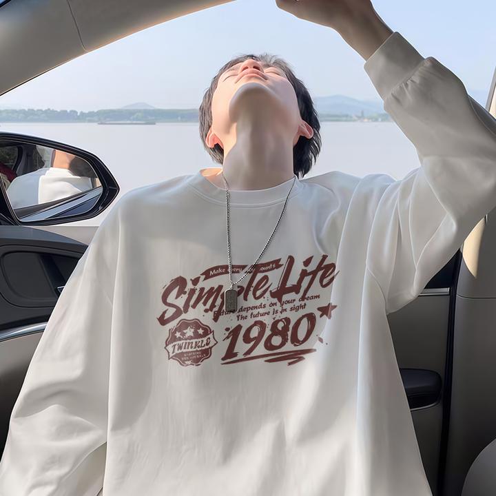 【重磅纯棉】春秋季潮流新款宽松休闲长袖t恤男款百搭圆领ins上衣服