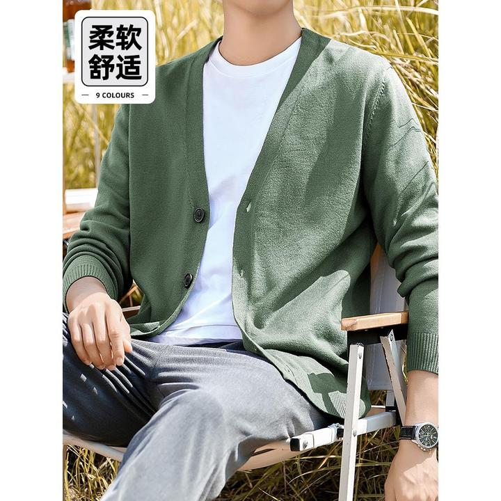 IKOPPOI开衫毛衣外套男士秋季新款针织衫外穿潮流V领毛衫线衣上衣