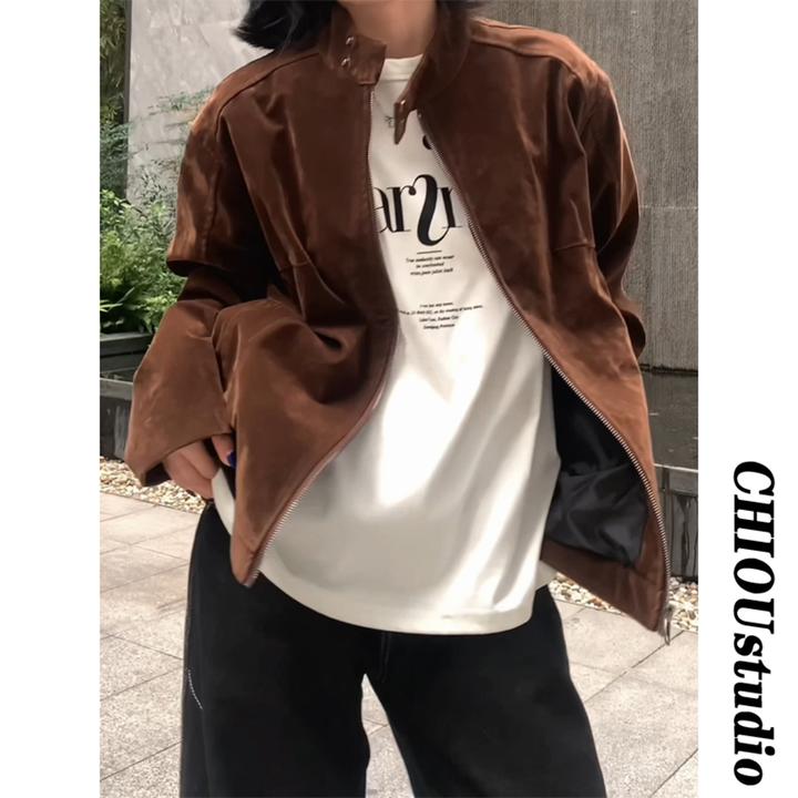 fitcheck哈灵顿工装短款外套男生秋季美式小众绒皮设计立领夹克潮