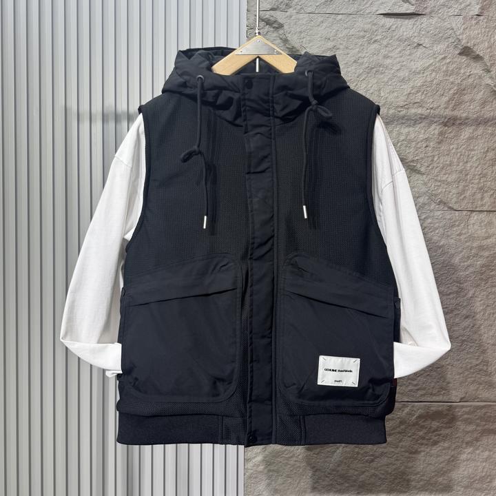 2025秋冬款时尚连帽薄棉马甲百搭无袖坎肩男女同款拼接男女上衣潮