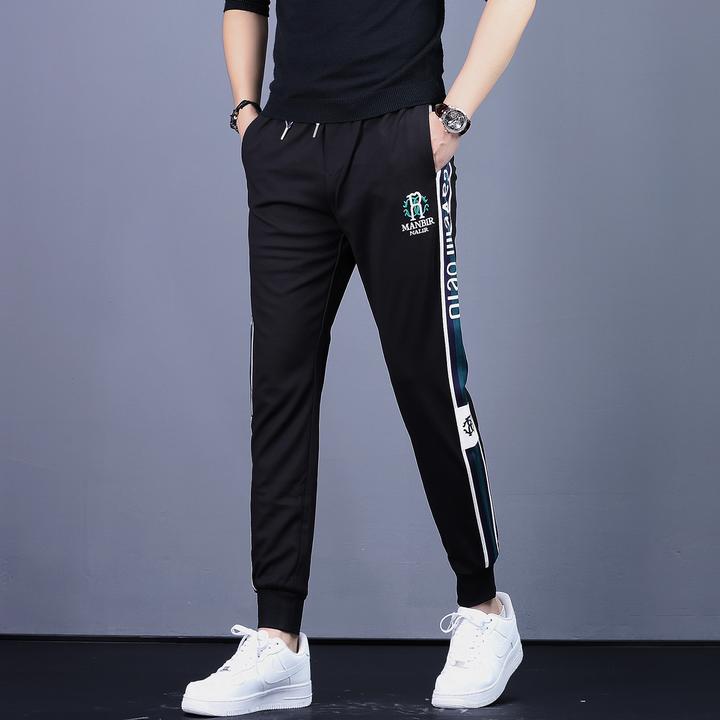 2025新款高端男士休闲裤潮牌印花男裤韩版修身弹力束脚裤男长裤子