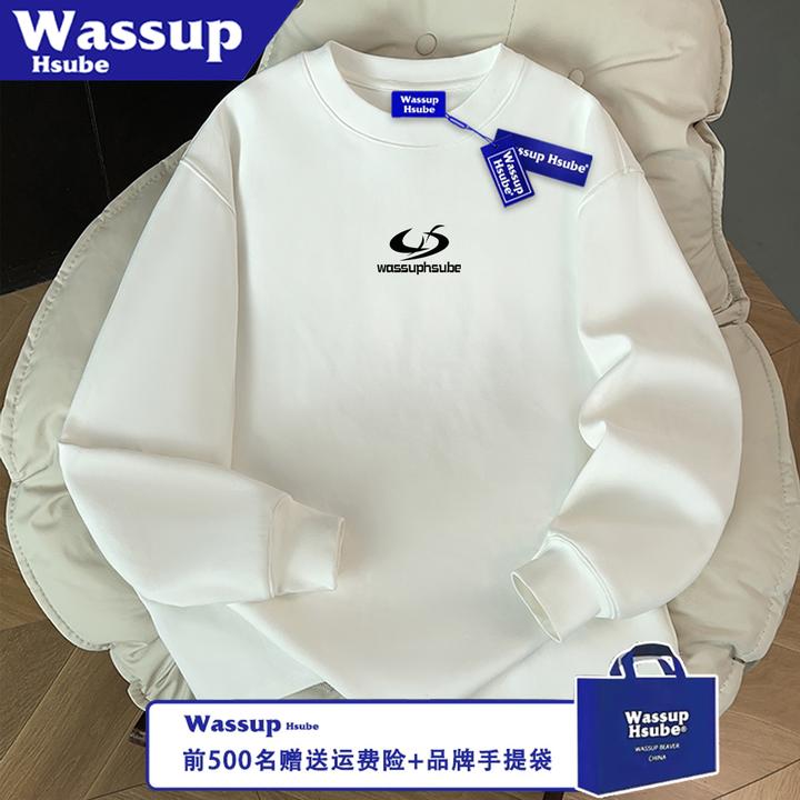 WASSUP HSUBE潮流长袖百搭秋冬美式几何宽松圆领字母印花情侣上衣
