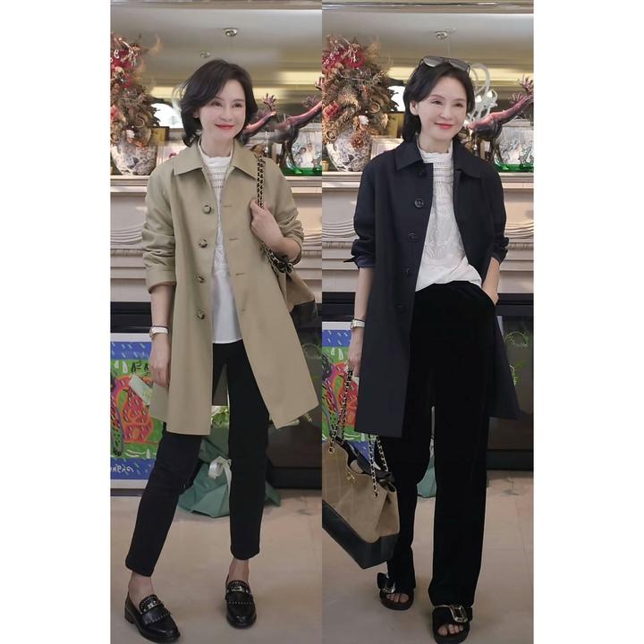 我是摩羯 卡其控 双面异色经典斜纹肌理小A版型早秋风衣外套