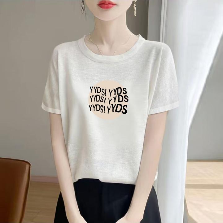 雪花棉短袖t恤女宽松显瘦2025夏季新款洋气减龄休闲大码圆领上衣