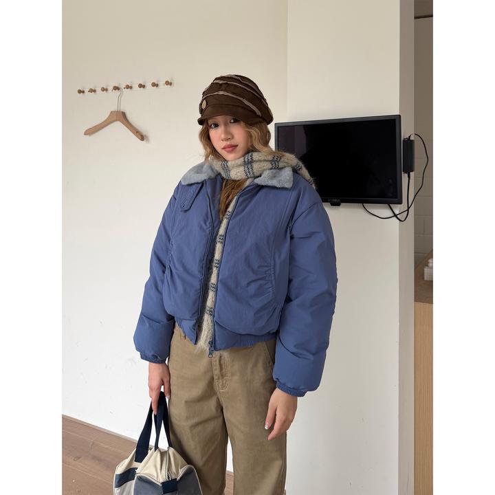 川川也家美式复古毛领棉服面包服宽松短款加厚保暖夹棉扛风外套