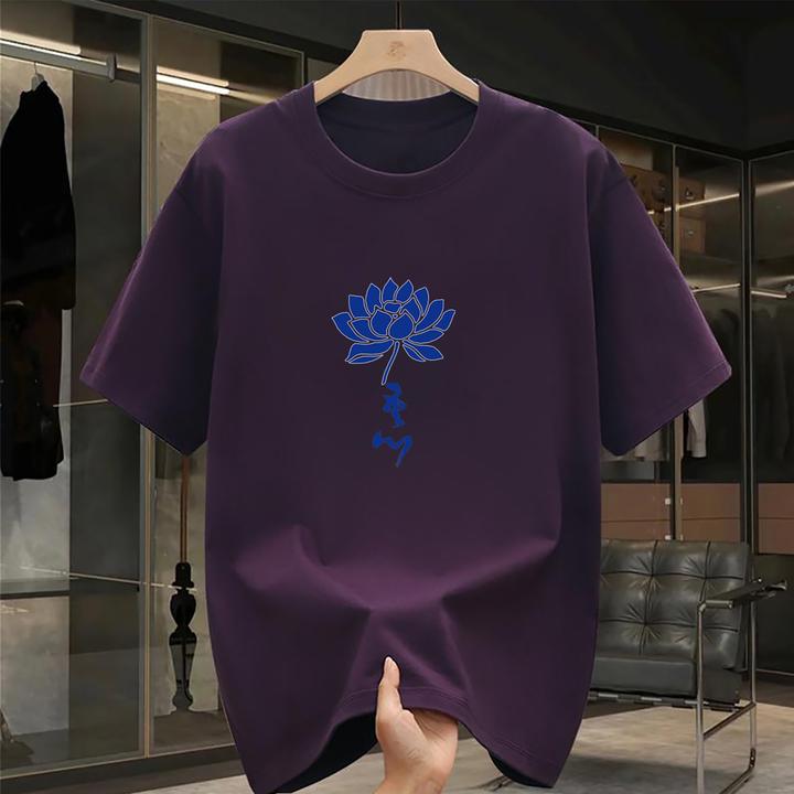 2025纯棉短袖男夏季宽松宽松印花男士上衣百搭重磅休闲衣服打底衫