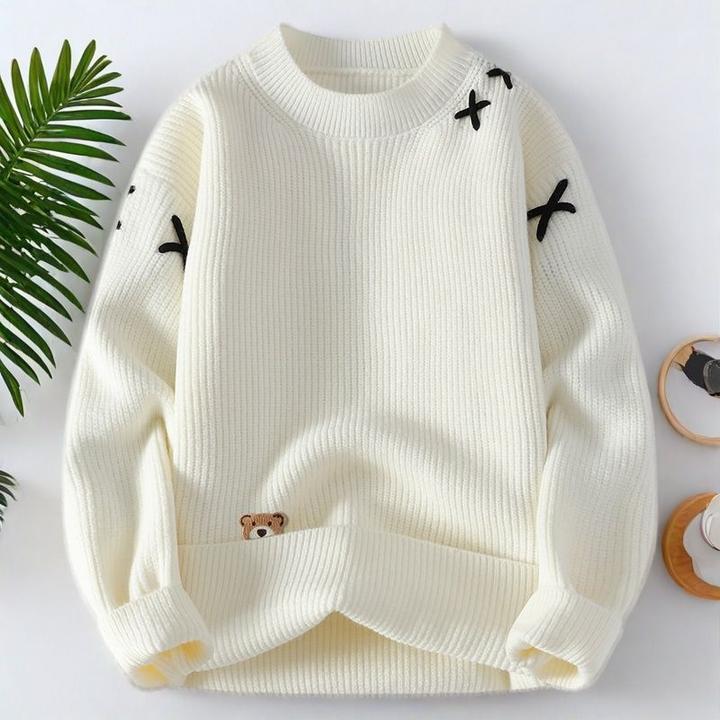 毛衣男秋冬季潮牌宽松青少年初中高中学生大童加绒加厚针织打底衫