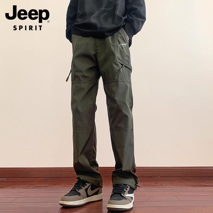 吉普官方户外工装裤秋冬季新款伞兵裤美式宽松直筒冲锋休闲裤子男