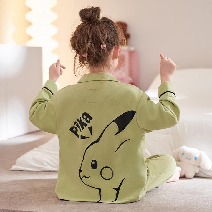 伊束姿女童睡衣春秋季2025新款款纯棉薄款套装儿童卡通女孩家居服