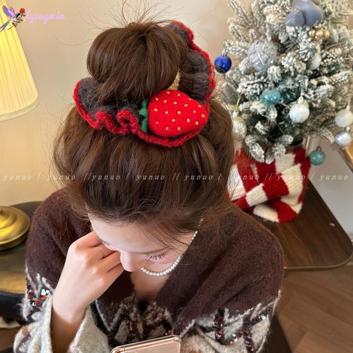 韩系秋冬可爱甜美毛毡草莓针织大肠发圈皮筋少女丸子头绳扎头发绳