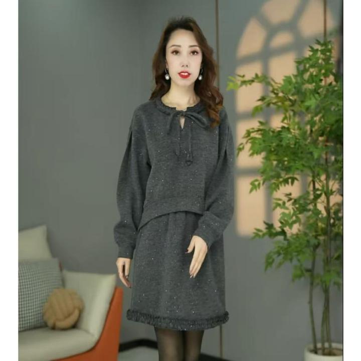 【卫衣+半身裙】细闪羊毛秋冬洋气加厚保暖宽松连衣裙时尚套装裙