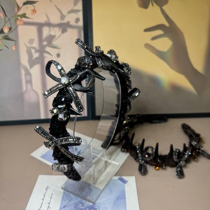 韩式新款镶钻蝴蝶结倒齿减龄百搭气质高颅顶发箍T0978