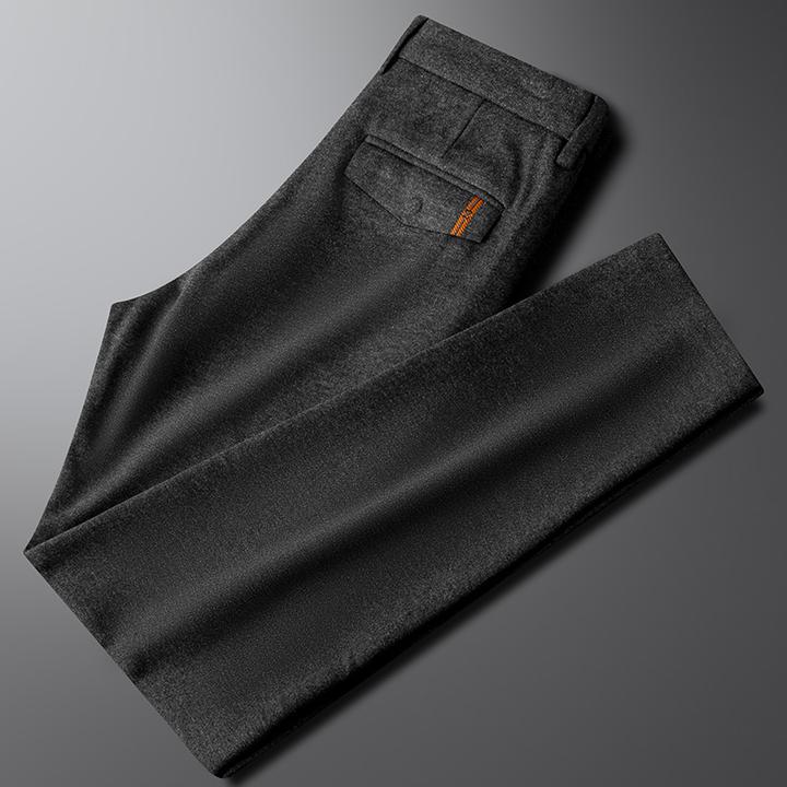 轻奢高端秋冬厚款毛呢休闲裤男款修身直筒商务保暖磨毛西装长裤男